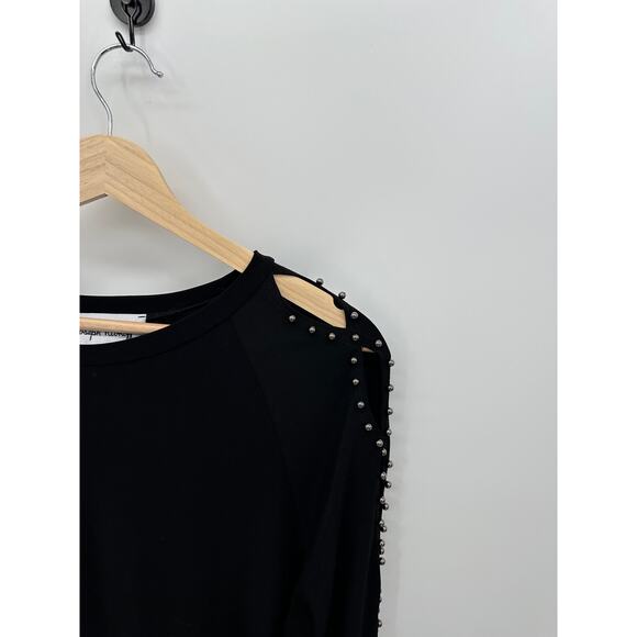 Joseph Ribkoff Top Women 8 Black Open Sleeve Studded Wrinkle Free Blouse - Picture 4 of 8